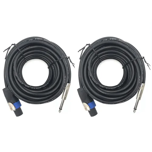 Paquete de 2 cables de altavoz Speakon de 15 pies a 1/4 de pulgada, cable de conexión de audio estéreo de 15 pies de 0.250 in, cables AWG de calibre