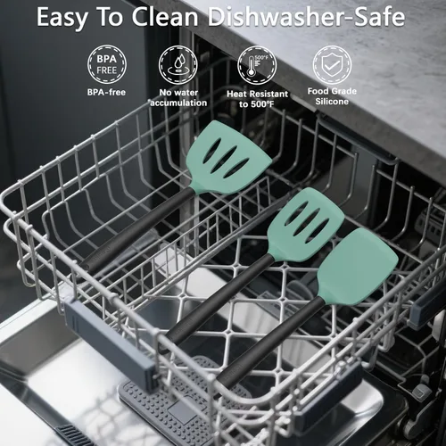 Vista 5 de Coukre Juego de utensilios de cocina de silicona con soporte, resistentes al calor, herramientas de cocina de grado alimenticio, espátula, cuchara