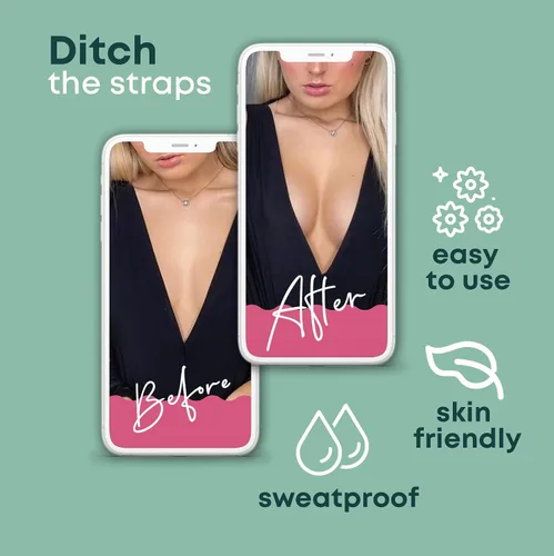 Vista 3 de Kit de cinta adhesiva para levantamiento de senos incluye cubiertas de pezones Cinta corporal para realzar y dar forma Funciona muy bien