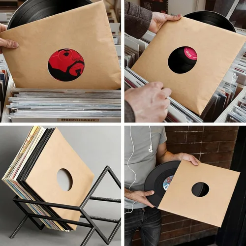 Vista 6 de 10 Pack 12 Inch Vinyl Record Sleeves, 350GSM Record Jackets with Center Hole, Blank LP Album Covers for Vinyl Storage, Replacement Record Jacket