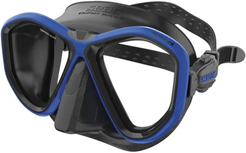 Vista 2 de Seac Símbolo, máscara de buceo hecha en Italia con dos lentes y hebilla 3D