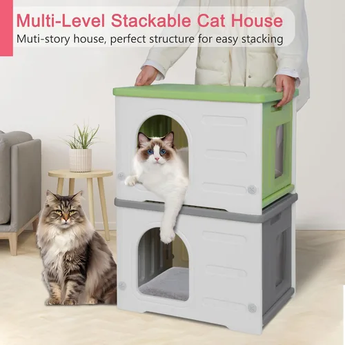Vista 5 de Rockever Casa de Plástico para Gatos al Aire Libre con Puerta de Escape, Casa Impermeable para Gatos Ferales al Aire Libre e Interior, Casa