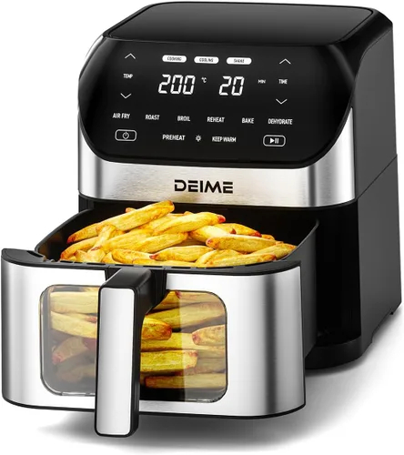 Vista 7 de Freidora de aire de 6.2 cuartos de galón de gran capacidad, freidora de aire caliente sin aceite, horno de cocina saludable de 1500 W con 8 ajustes