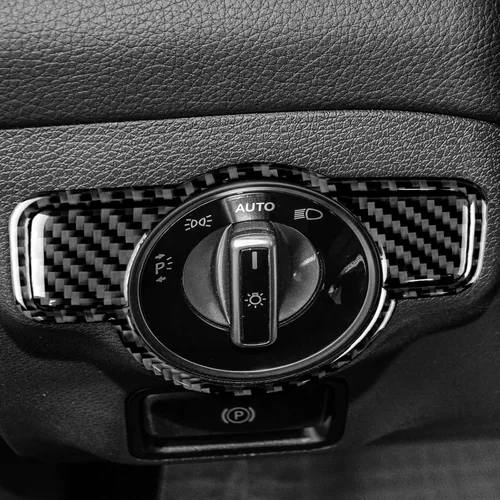 Vista 5 de Fibra de carbono, para accesorios Mercedes Benz, adhesivo para botón del interruptor de los faros para Mercedes Benz A, B, C, E, G, Clase CLA, GLA