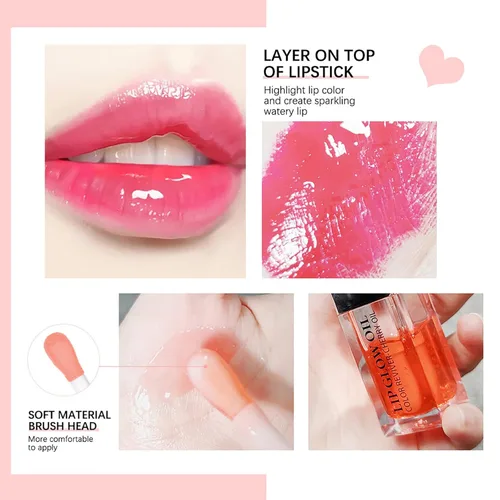 Vista 6 de Aceite Labial Hidratante con Tinte Bálsamo Labial Transparente para Labios Carnosos Aceite Labial Tintado (001# Rosa)