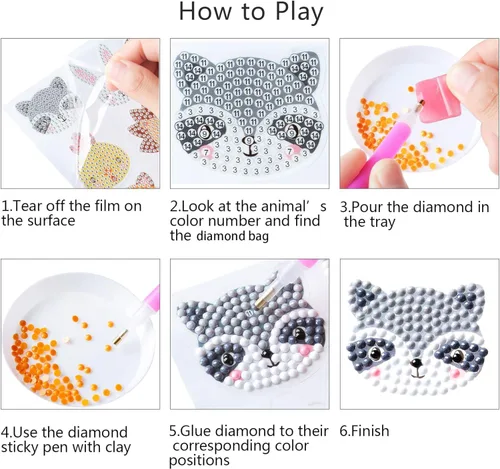 Vista 3 de sinceroduct Kits de calcomanías de diamantes de animales 5D DIY para niños y niñas principiantes