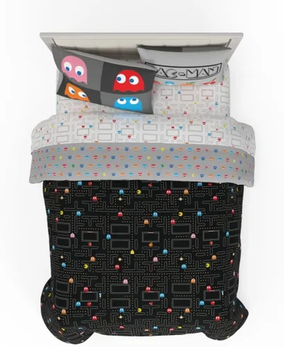 Vista 23 de Franco - Juego de ropa de cama coleccionable Nintendo Donkey Kong, 7 piezas, edredón reversible supersuave y juego de sábanas con funda