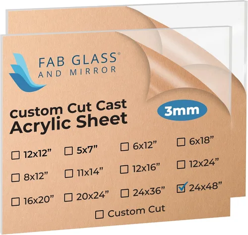 Vista 36 de Fab Glass and Mirror Hoja de Plexiglás Acrílico de Plástico PET de 6"x12"x 1/2" (12mm) de Grosor con Película Protectora, Peso Ligero para Proyectos