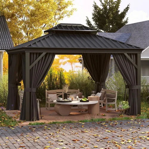 Vista 87 de Cobertizo de almacenamiento de metal negro de 10 x 10 pies, cobertizo de herramientas duradero para exteriores con construcción de acero resistente