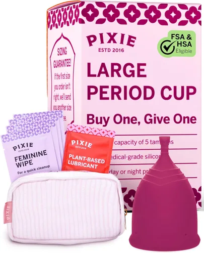 Vista 18 de Copa menstrual de Pixie - Sin metales ni toxinas - Clasificada como la más suave y reutilizable - Uso de 12 horas - 100% de silicona de grado médico