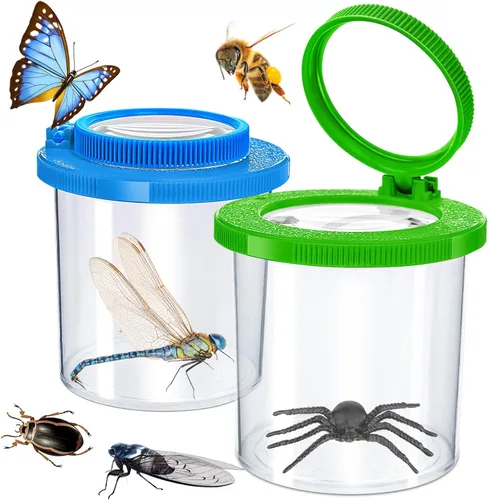 Visor de insectos para niños, 2 piezas de caja de insectos con lupa para niños, contenedor de lupa para insectos, jaula de insectos, lupa para patio