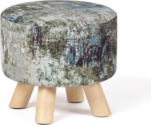 Vista 9 de Homebeez Taburete otomano redondo de terciopelo, reposapiés pequeño con patas antideslizantes (flor azul)