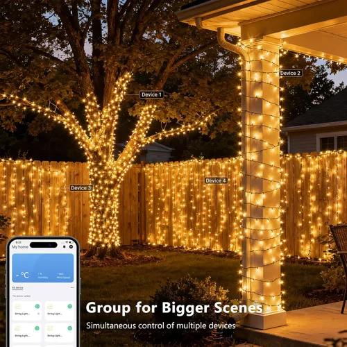 Vista 5 de BrizLabs Luces de Navidad Inteligentes, Cadena de luces de Navidad de 66 pies con 200 LED de color blanco cálido con control por aplicación/voz