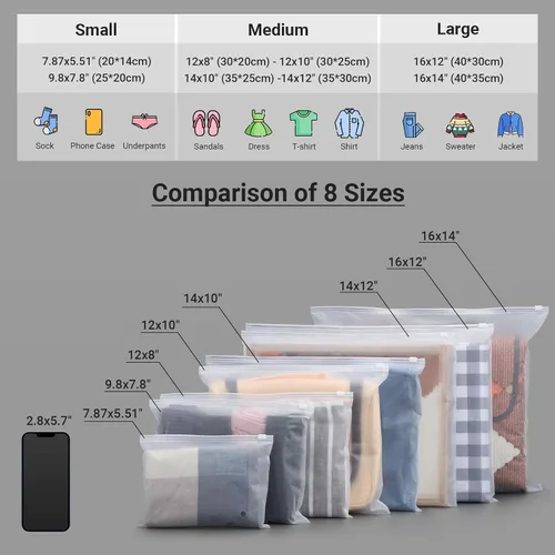 Vista 5 de Bolsas esmeriladas con cremallera para ropa, 25 piezas, bolsas de plástico para camisas de embalaje de camisetas, traje de baño, bikini, traje