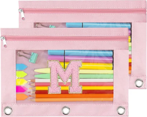 Vista 8 de Estuche para lápices con 3 anillas, con cremallera, estuche para cosméticos, color negro, paquete de 2