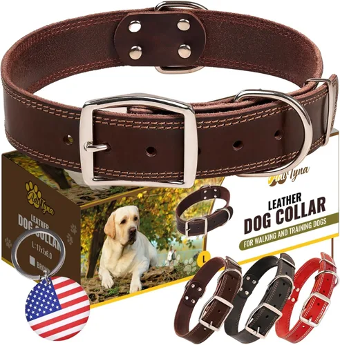 Vista 17 de ADITYNA Collar de cuero resistente para perros extra grandes, collar de cuero rojo suave y fuerte para razas XL