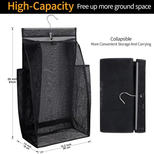 Vista 2 de Cesta colgante plegable de malla transpirable, bolsa de almacenamiento portátil de secado rápido que ahorra espacio, cesta de lavandería