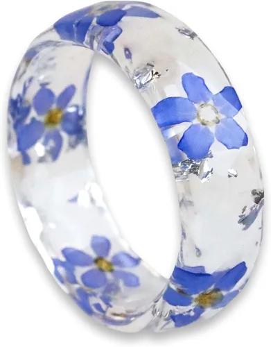 Resin Ring with Real Pressed Forget-Me-Not Flowers Inside, Nature Inspired Jewelry, Resin Art, Floral Band