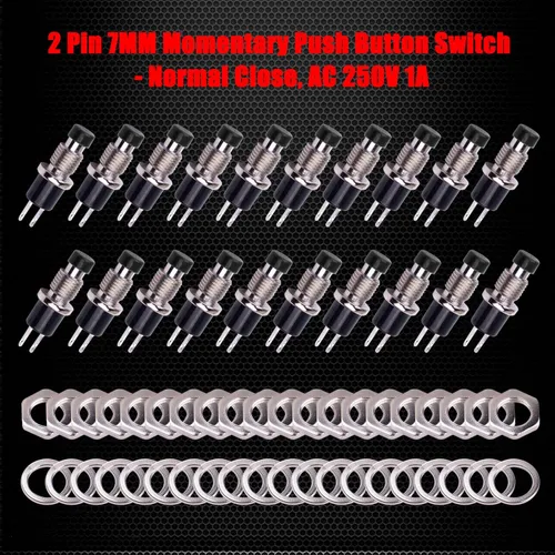 Vista 4 de Ampper Mini interruptores momentáneos de botón, 2 pines de encendido y apagado 1A, 250 V, CA, 0.276 in, redondo, SPST, interruptor de botón Negro