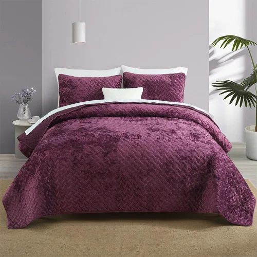 Vista 16 de Liians Juego de colcha de terciopelo, juego de ropa de cama con colcha, cobijas de terciopelo ultra suaves y elegantes de lujo, colcha de algodón