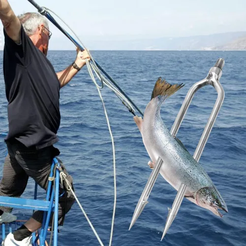Vista 4 de EVTSCAN 4 lanza de pesca de acero inoxidable con 2 puntas, gancho roscado de 0.315 pulgadas para aparejos de pesca al aire libre