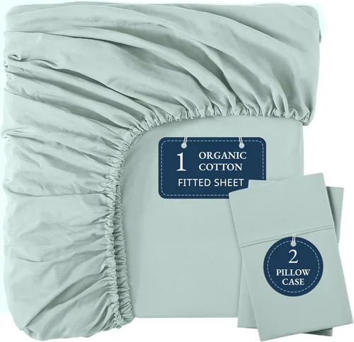 Vista 16 de LANE LINEN Sábanas ajustadas tamaño full, 100% algodón orgánico, juego de 3 piezas (1 sábana ajustada, 2 fundas de almohada), tejido percal, sábanas