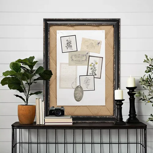 Vista 6 de Vision Board - Tablón de anuncios de lino, marco negro, 21 x 27 pulgadas, tableros de corcho grandes para paredes, tablero de mensajes rústico