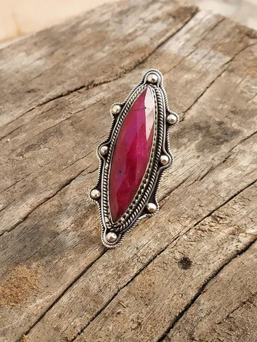 Vista 7 de Ruby Ring, Bohemian Jewelry, Long Ring, Eye Shape, Bridesmaids Gift, Promise Engagement Ring, 925 Sterling Silver Ring, Full Finger Jewelry