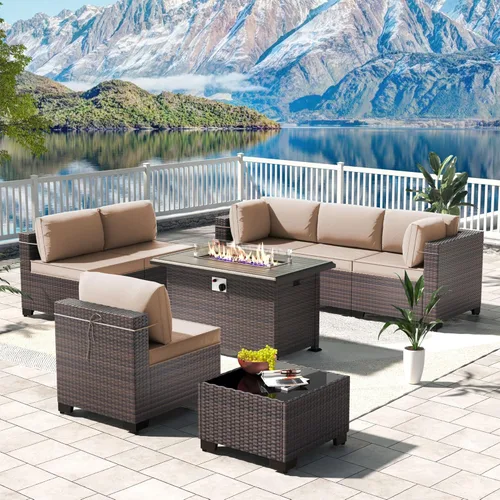 Vista 50 de Kullavik - Juego de muebles para exterior de 6 piezas con sofá modular de ratán de polietileno, color negro
