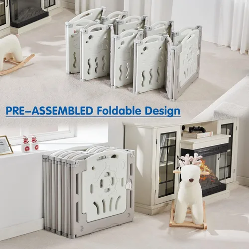 Vista 7 de Albott Corralito para bebés, 14 paneles plegable con panel de juego y puerta de seguridad, forma ajustable, patios de juegos portátiles para niños