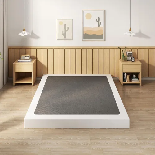 Vista 8 de EMODA Base de cama tamaño matrimonial de 5 pulgadas, base de colchón de metal resistente de 3000 libras con funda de tela, fácil montaje, color negro