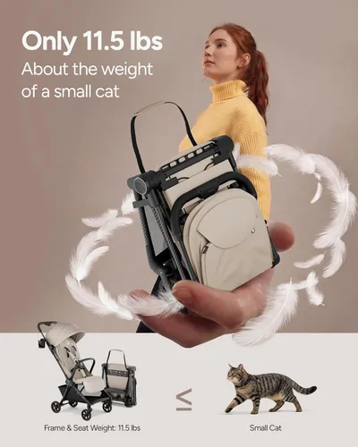 Vista 5 de Cochecito de Viaje Mompush Nexis Carbon, Ultraligero 11.5 libras, Compacto y Aprobado para Equipaje de Mano, Plegado Automático en Un Segundo