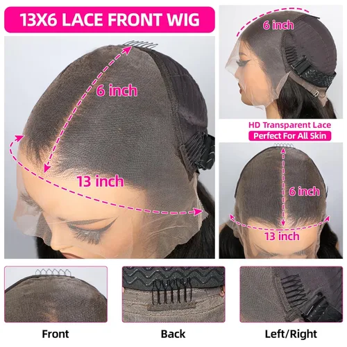 Vista 12 de Lemoda Peluca de encaje frontal completo de 13 x 6 pulgadas, pelucas de cabello humano lacio HD transparente de encaje sin pegamento, peluca