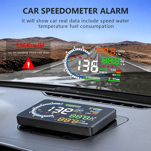 Vista 2 de wiiyii Pantalla frontal para automóviles, velocímetro digital para coche A8 con función OBD, pantalla grande de 5.5 pulgadas, velocímetro HUD