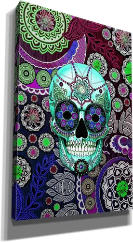 Vista 2 de Epic Graffiti 'Sugar Skull Sombrero Night' de Fusion Idol Arts, arte de pared en lienzo, 12 x 18 pulgadas