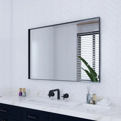 Vista 14 de VocalStar - Espejo de baño negro de 16 x 24 pulgadas para pared, espejo rectangular de esquina cuadrada con marco de metal negro para tocador