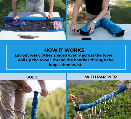 Vista 5 de Escurridor de Ropa Ultraligero – Versión Actualizada 2025 con Toalla Más Ancha – Escurridor de Ropa Manual con Manivela para Viajes, Camping y Uso