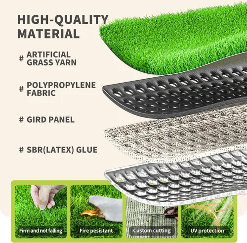 Vista 4 de LOOBANI Alfombra de césped artificial para interiores y exteriores, césped sintético realista con agujeros de drenaje, césped artificial