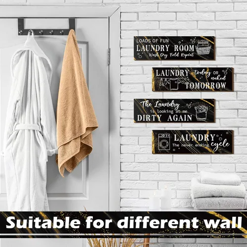 Vista 7 de Yulejo - 4 letreros de madera divertidos para decoración de pared, color mármol negro Negro mármol
