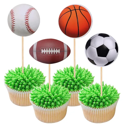 Vista 15 de 36 piezas de decoración de cupcakes de baloncesto con temática deportiva de estrella para base, temática deportiva, baby shower, jugadores