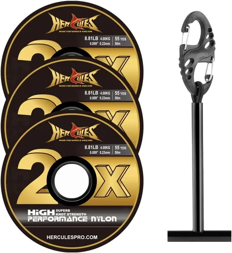 Vista 14 de HERCULES Tippet de pesca con mosca, paquete de 3 con soporte para volquetas, 55 yardas Tippet Flourocarbon 3pcs con barra de tippet