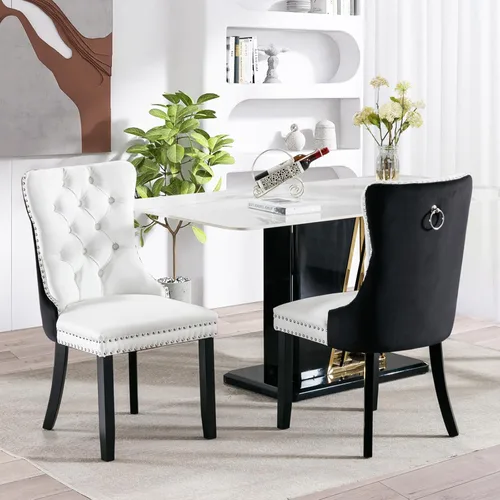 Vista 38 de SoarFlash Juego de 6 sillas de comedor de terciopelo, silla lateral de respaldo alto, silla lateral tapizada moderna de alta gama con capitoné