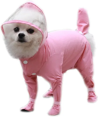 Vista 6 de Impermeable para perro, impermeable para cachorros, con capucha, overol para perro, chaqueta impermeable y botas de lluvia, poncho de lluvia