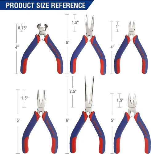Vista 7 de WORKPRO Juego de alicates miniatura de 6 piezas, punta de aguja, diagonal, nariz larga, nariz doblada, corte final y línea para hacer manualidades