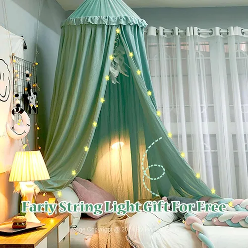 Vista 3 de Hommi Lovvi Toldo de cama para niñas, con volantes de ensueño para colgar en el techo, toldo de princesa, decoración de dormitorio, toldo suave