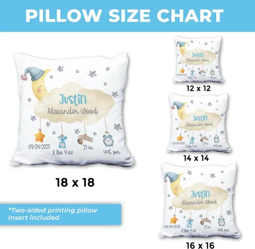 Vista 3 de Hyturtle Almohada personalizada con anuncio de nacimiento para niños y niñas (inserto incluido), almohada de guardería, almohada de estadísticas
