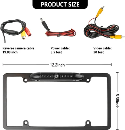 Vista 2 de Cámara de respaldo para matrícula, cámara de visión trasera de noche HD con 8 LED, cámara de visión trasera para auto de 170° de ángulo amplio