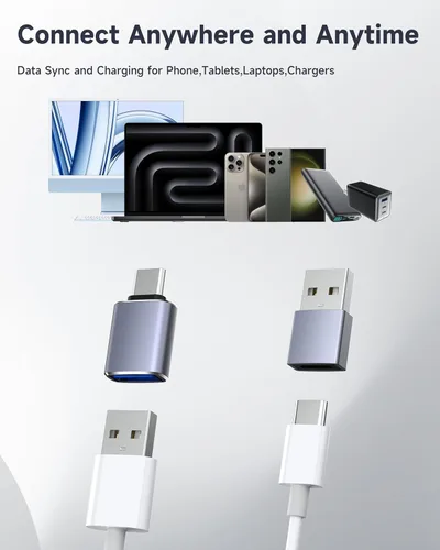 Vista 6 de Adaptador USB a USB C, 4 unidades, [USB-C a USB-A] y [USB-A a USB-C], compatible con iPhone 17/16/15 Pro Max, MacBook Pro/Air, Samsung Galaxy