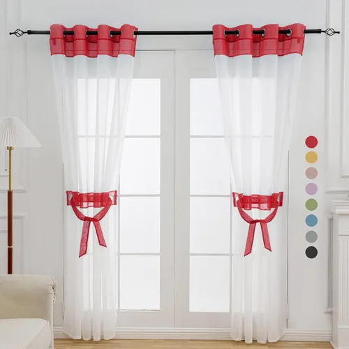 Vista 18 de L.Z.E - Cortinas transparentes blancas y negras de 63 pulgadas de largo, 2 paneles para sala de estar, cortinas elegantes y modernas transparentes