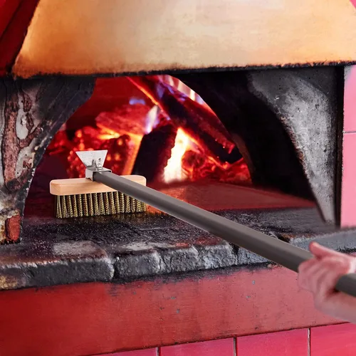 Vista 3 de Cepillo para horno de pizza con raspador, cerdas de latón, cepillo de pizza para horno de pizza de 40.5 pulgadas, cepillo de piedra para pizza..